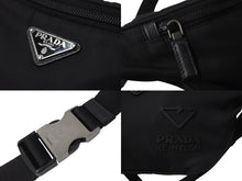 画像をギャラリービューアに読み込む, PRADA プラダ ウエストバッグ ロゴプレート 2VL033 イタリア製 ナイロン レザー ブラック シルバー金具 美品 中古 4c070427