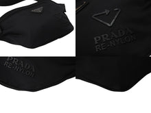画像をギャラリービューアに読み込む, PRADA プラダ ウエストバッグ ロゴプレート 2VL033 イタリア製 ナイロン レザー ブラック シルバー金具 美品 中古 4c070427