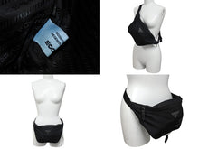 画像をギャラリービューアに読み込む, PRADA プラダ ウエストバッグ ロゴプレート 2VL033 イタリア製 ナイロン レザー ブラック シルバー金具 美品 中古 4c070427