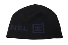 Load image into Gallery viewer, 極美品 CHANEL シャネル ココマークロゴ ニット帽 帽子 キャップ ビーニー ウール ブラック ブルー b220108 中古 4c070459