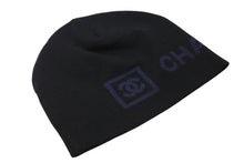 Load image into Gallery viewer, 極美品 CHANEL シャネル ココマークロゴ ニット帽 帽子 キャップ ビーニー ウール ブラック ブルー b220108 中古 4c070459