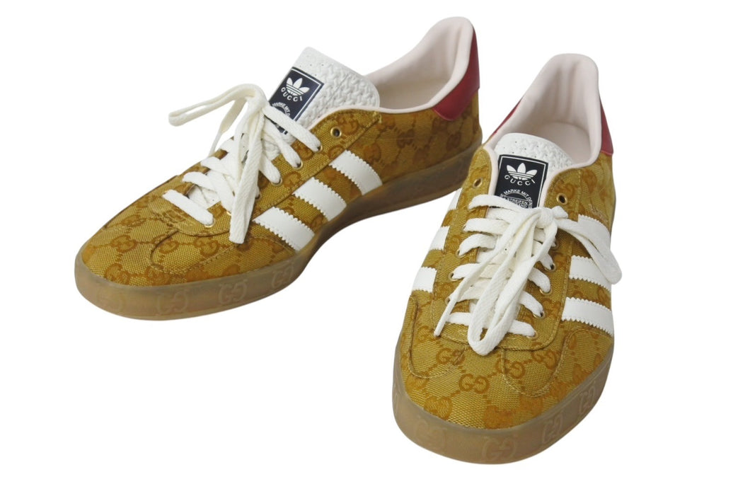 GUCCI × adidas グッチ アディダス GG柄 Gazelle スニーカー ブラウン 靴 ロゴ ガゼル キャンバス レザー HQ8850 サイズ28cm 中古 4c070467