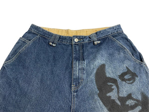 MAKAVELI マカヴェリ BAGGY DENIM 90s デニム ブルー プリント コットン サイズ36 81913 美品 中古 4c070473