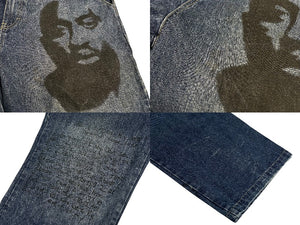 MAKAVELI マカヴェリ BAGGY DENIM 90s デニム ブルー プリント コットン サイズ36 81913 美品 中古 4c070473