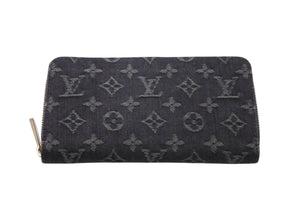 LOUIS VUITTON ルイヴィトン モノグラムデニム ジッピーウォレット M95614 モノグラムデニム ブラック ゴールド金具 美品 中古 4c070483