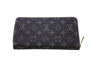 LOUIS VUITTON ルイヴィトン モノグラムデニム ジッピーウォレット M95614 モノグラムデニム ブラック ゴールド金具 美品 中古 4c070483