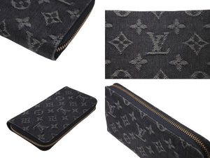 LOUIS VUITTON ルイヴィトン モノグラムデニム ジッピーウォレット M95614 モノグラムデニム ブラック ゴールド金具 美品 中古 4c070483