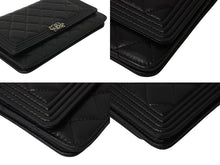 画像をギャラリービューアに読み込む, CHANEL シャネル ボーイシャネル ショルダーバッグ チェーンウォレット 19番台 ラムスキン ブラック シルバー 美品 中古 4c070487