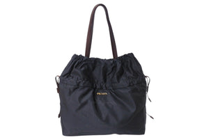 PRADA プラダ NYLON JACQUARD ハンドバッグ トートバッグ BN1757 UVR F0002 00 ブラック ブラウン ゴールド金具 美品 中古 4c070488