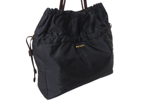 PRADA プラダ NYLON JACQUARD ハンドバッグ トートバッグ BN1757 UVR F0002 00 ブラック ブラウン ゴールド金具 美品 中古 4c070488