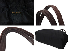 Load image into Gallery viewer, PRADA プラダ NYLON JACQUARD ハンドバッグ トートバッグ BN1757 UVR F0002 00 ブラック ブラウン ゴールド金具 美品 中古 4c070488