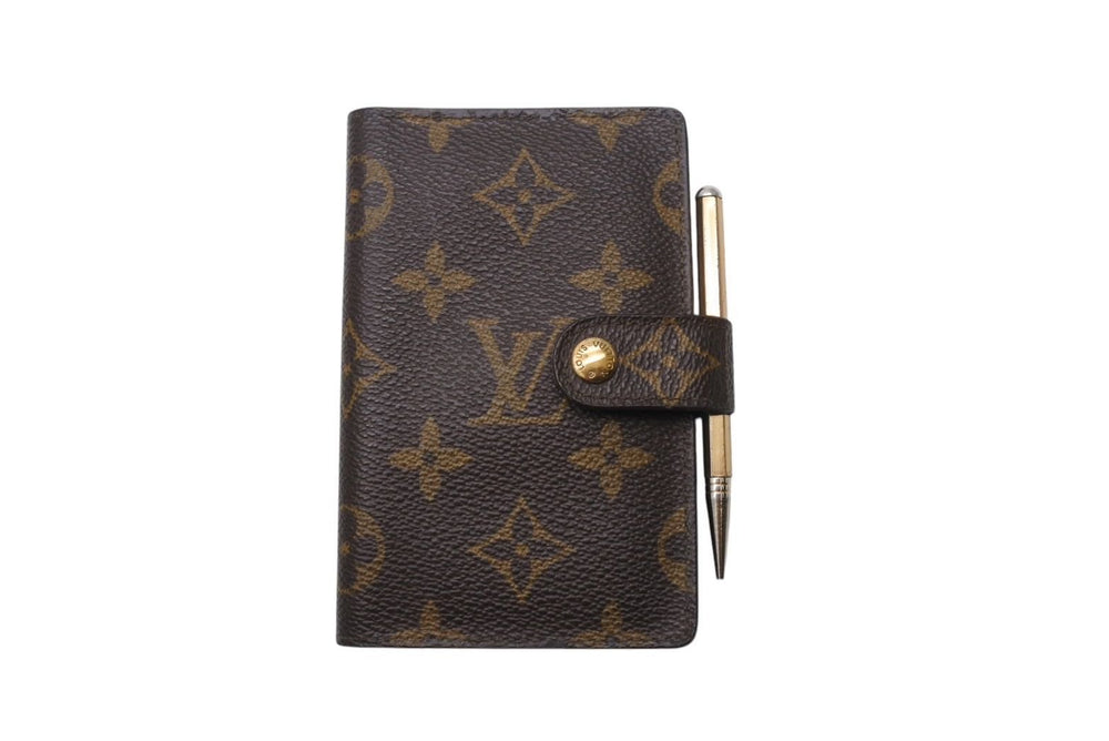 LOUIS VUITTON Agenda Mini Notebook Cover R20007 Brown PVC Leather with Pen Gold Hardware Used 4c070491