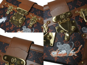 極美品 LOUIS VUITTON ルイヴィトン ミニトランク ショルダーバッグ M44407 キャットグラム モノグラム ブラウン PVC レザー 中古 4c070531