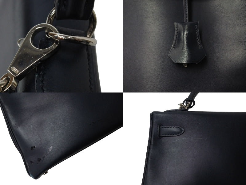HERMES エルメス ケリー28 外縫い ブルーニュイ ◻︎D刻印 カーフスキン ゴールド金具 V金具 ハンドバッグ 中古 4c070535
