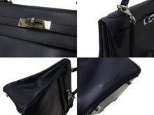 画像をギャラリービューアに読み込む, HERMES エルメス ケリー28 外縫い ブルーニュイ ◻︎D刻印 カーフスキン ゴールド金具 V金具 ハンドバッグ 中古 4c070535