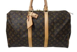 新品同様 LOUIS VUITTON ルイヴィトン モノグラム キーポル45 ボストンバッグ M41428 ブラウン ゴールド金具 中古 4c070589