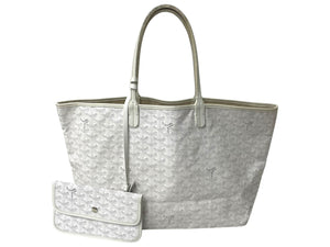 GOYARD ゴヤール サンルイPM バッグ トートバッグ STLOUIPMLTY50CL50P PVC レザー ヘリンボーン ホワイト 良品 中古 4c070595