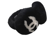 画像をギャラリービューアに読み込む, CHANEL シャネル イヤーマフ ジヨン愛用 イヤーマフラー ココマーク 耳当て ファー ブラック ホワイト 美品 中古 4c070618