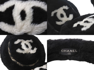 CHANEL シャネル イヤーマフ ジヨン愛用 イヤーマフラー ココマーク 耳当て ファー ブラック ホワイト 美品 中古 4c070618