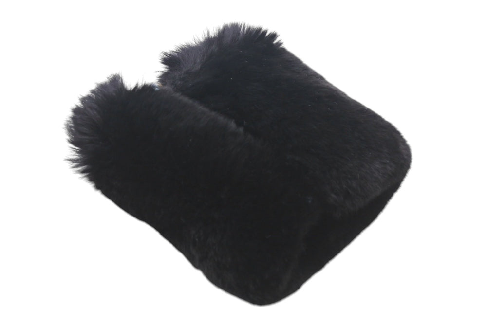 Very Good Condition CHANEL Coco Mark Real Fur Wristband Fur Bangle French Lapin Black White Used 4c070626