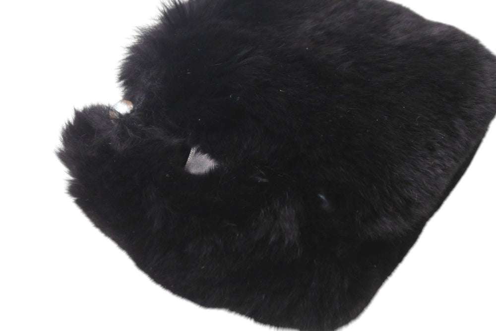 Very Good Condition CHANEL Coco Mark Real Fur Wristband Fur Bangle French Lapin Black White Used 4c070626