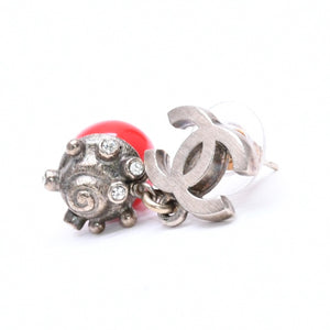 CHANEL Earrings Coco Mark Redstone Rhinestone 05C Stamp Seashell Good Condition Used 4c061159