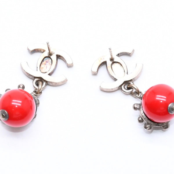 CHANEL Earrings Coco Mark Redstone Rhinestone 05C Stamp Seashell Good Condition Used 4c061159