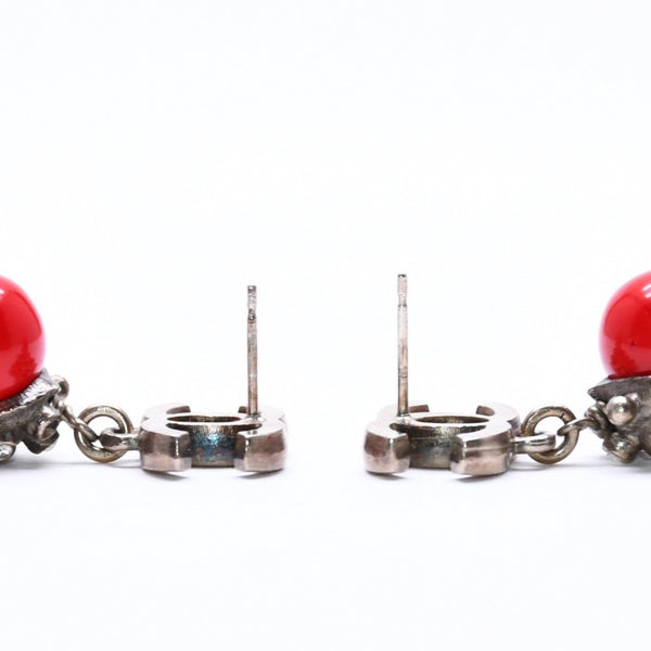 CHANEL Earrings Coco Mark Redstone Rhinestone 05C Stamp Seashell Good Condition Used 4c061159
