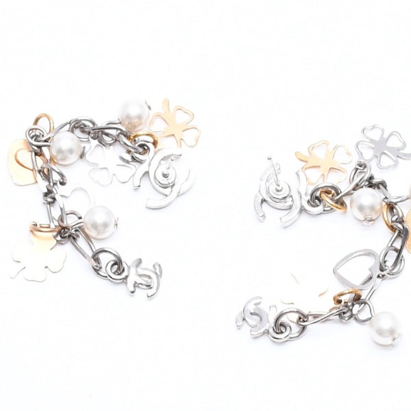 極美品 CHANEL シャネル ドロップピアス 重量約7g 06A刻印 ココマーク クローバー ハート フェイクパール 両耳用 中古 4c063063