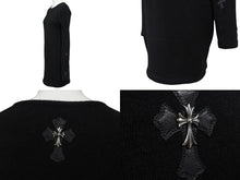 画像をギャラリービューアに読み込む, 新品未使用 ChromeHearts クロムハーツ ニット トップス クロスパッチ CHクロス カシミヤ レザー シルバー925 ブラック 中古 M 4c070686