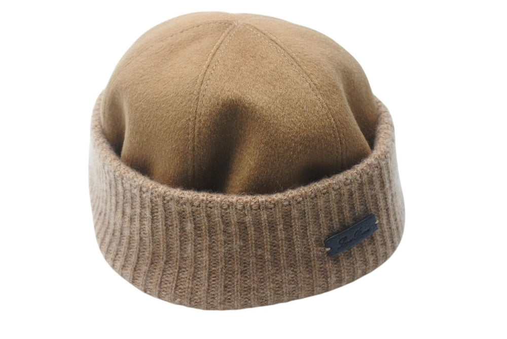 Loro Piana ロロ ピアーナ ニットキャップ ニット ビーニー ロゴアップリケ カシミア コットン イタリア製 ブラウン 美品 中古 4c070688