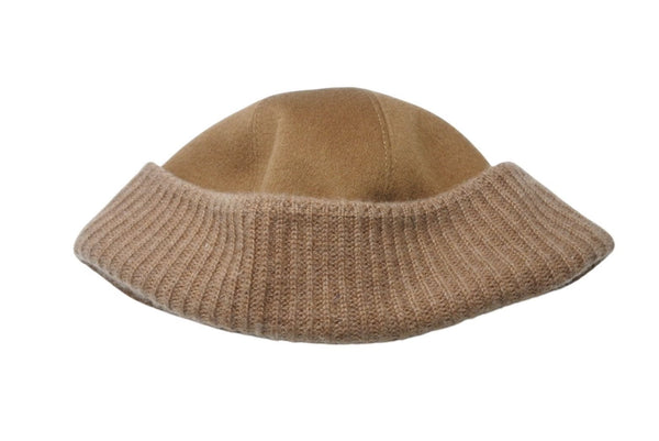 Loro Piana ロロ ピアーナ ニットキャップ ニット ビーニー ロゴアップリケ カシミア コットン イタリア製 ブラウン 美品 中古 4c070688