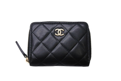 CHANEL シャネル ココマーク コインケース ミニウォレット 30番台 ラムスキン ブラック ゴールド金具 美品 中古 4c070742