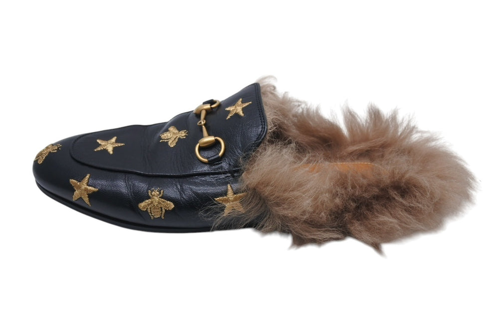 GUCCI グッチ サンダル ホースビット Horsebit ミュール レザー ブラック ゴールド金具 美品 中古 4c070799