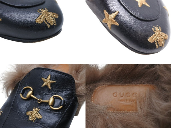 GUCCI Gucci Sandals Horsebit Mule Leather Black Gold Hardware Good Condition Used 4c070799
