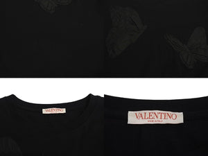 VALENTINO ヴァレンティノ バタフライ 装飾 半袖Ｔシャツ ブラック 蝶々 刺繍 コットン トップス XV3MG10V88J サイズL 美品 中古 4c070809