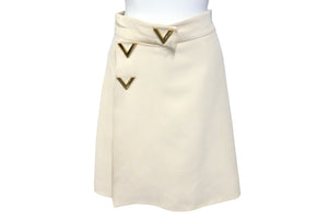 Valentino wool silk V gold knee skirt ウール シルク V金具 スカート ベージュ 38 RB3RA4E14FM 美品 中古 4c070810