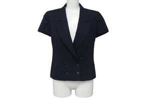 Very Good Condition CHANEL 96C Cropped Double Breasted Jacket P06257V03888 Wool Navy Size 36 Used 4c070827