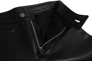 極美品 CHROME HEARTS クロムハーツ フレアニー レザーパンツ サイズ24R ブラック ダガージップ レザー シルバー925 レディース 中古 4c070839