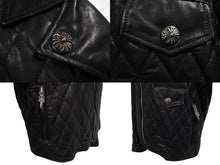 Load image into Gallery viewer, 極美品 CHROME HEARTS クロムハーツ クリティンレザー キルティングライダースジャケット サイズM JVP シルバ−925 中古 4c070853