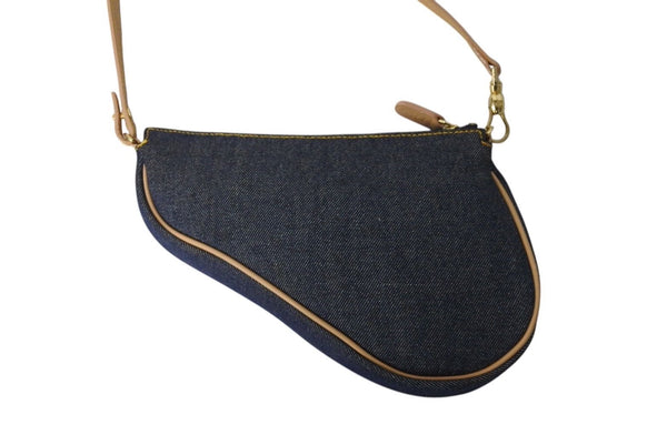Christian Dior Saddle Pouch Accessory Pouch Blue Denim SLO44012 Gold Hardware Good Condition Used 4c070876