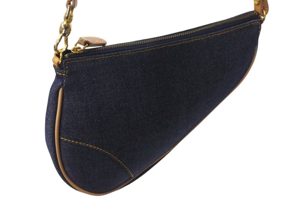 Christian Dior Saddle Pouch Accessory Pouch Blue Denim SLO44012 Gold Hardware Good Condition Used 4c070876