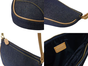 Christian Dior Saddle Pouch Accessory Pouch Blue Denim SLO44012 Gold Hardware Good Condition Used 4c070876