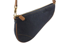 画像をギャラリービューアに読み込む, Christian Dior クリスチャンディオール サドルポーチ アクセサリーポーチ ブルー デニム SLO44012 ゴールド金具 美品 中古 4c070882