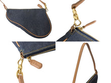画像をギャラリービューアに読み込む, Christian Dior クリスチャンディオール サドルポーチ アクセサリーポーチ ブルー デニム SLO44012 ゴールド金具 美品 中古 4c070882