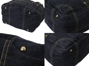 CHANEL シャネル スパークリングデニム ココマーク ハンドバッグ トートバッグ ネイビー ベージュ ゴールド 美品 中古 4c070901