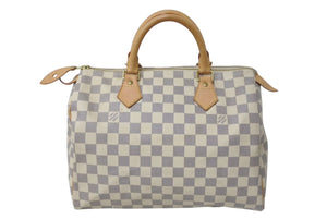 極美品 LOUIS VUITTON ルイヴィトン スピーディ30 ダミエ アズール N41533 ホワイト ベージュ 中古 4c070915