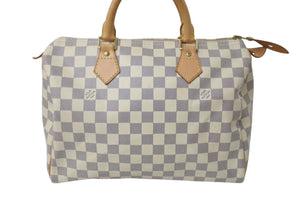 極美品 LOUIS VUITTON ルイヴィトン スピーディ30 ダミエ アズール N41533 ホワイト ベージュ 中古 4c070915