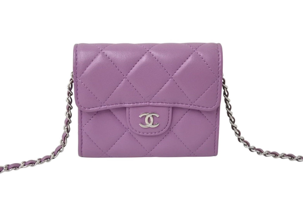 極美品 CHANEL シャネル ショルダーバッグ チェーンウォレット 30番台 ココマーク パープル ラムスキン シルバー金具 中古 4c070925