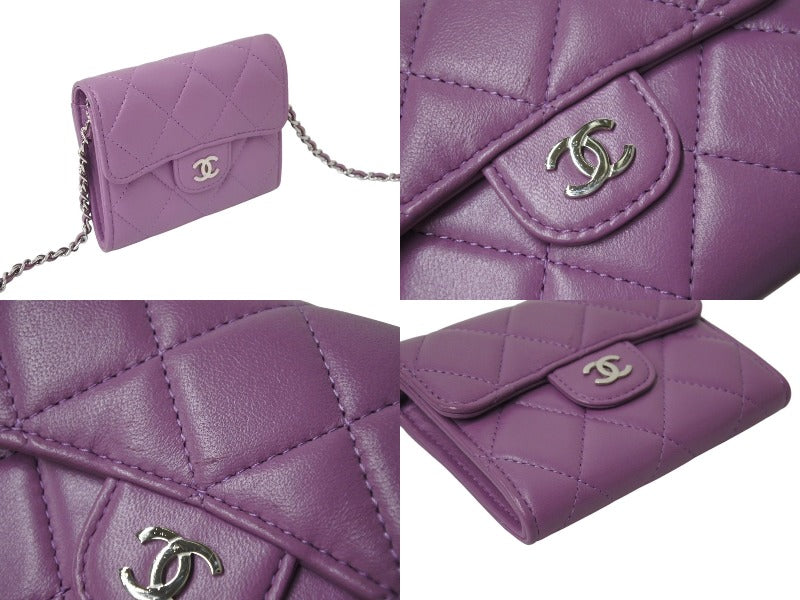 極美品 CHANEL シャネル ショルダーバッグ チェーンウォレット 30番台 ココマーク パープル ラムスキン シルバー金具 中古 4c070925